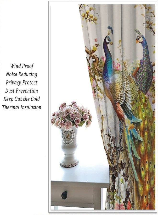 LOMADIA Peacock Blackout Curtain,Retro Animal Window Drapes Gold Beautiful Peony Flower Peacock Rod Pocket Curtain for Bedroom Living Room Kitchen Cafe Office Decor,Total Size of The 2 Panels is 52x84in - Image 4